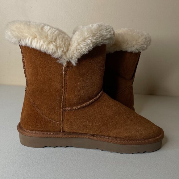 Macy's Style & Co Brown Suede Leather Faux Fur Lined Boots Size 7 - Picture 4 of 16